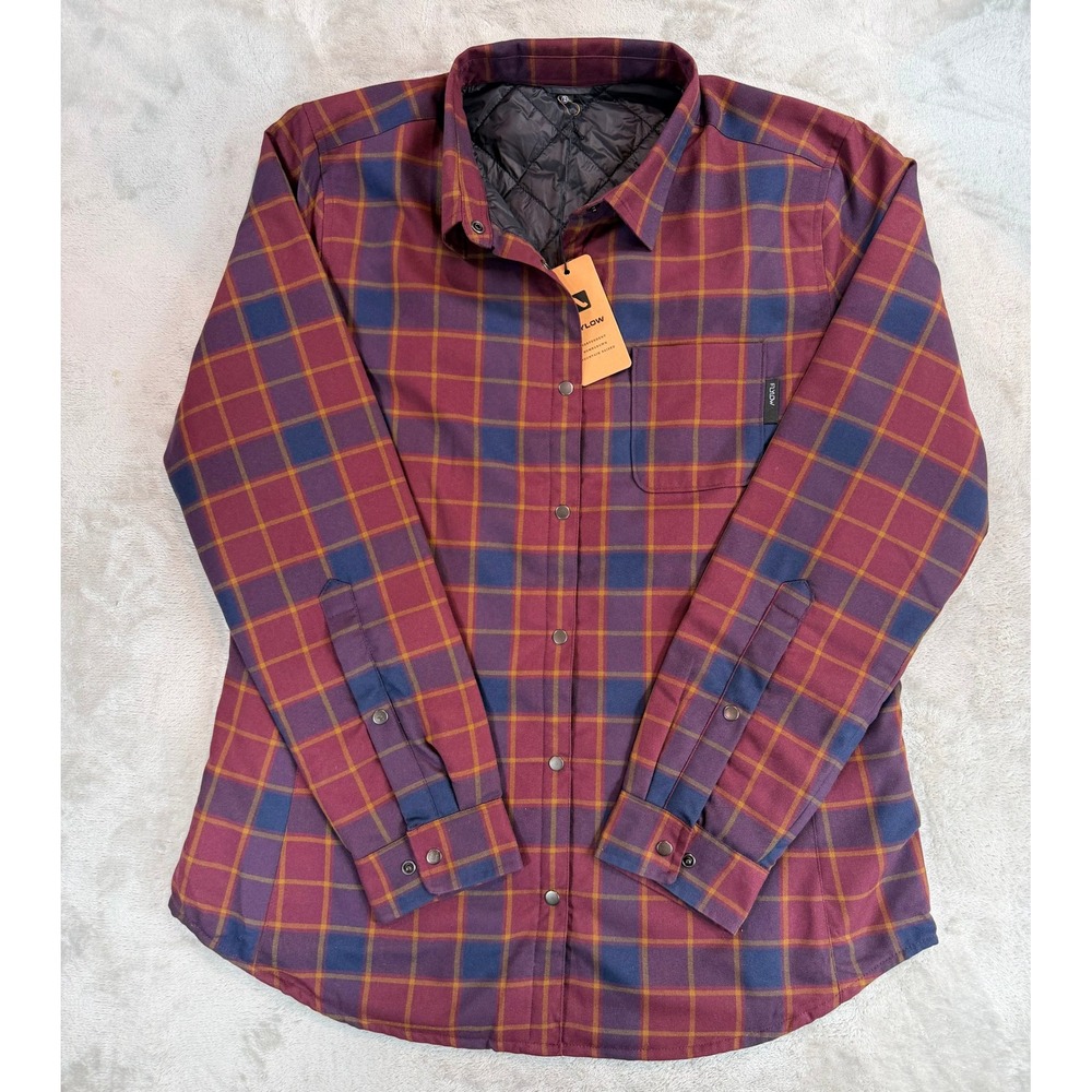 NWT Flylow Women Penny Insulated Flannel Plaid Snap Front Jacket Ruby Red Large